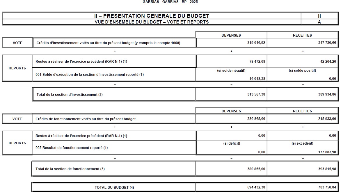 vue densemble budget 2025